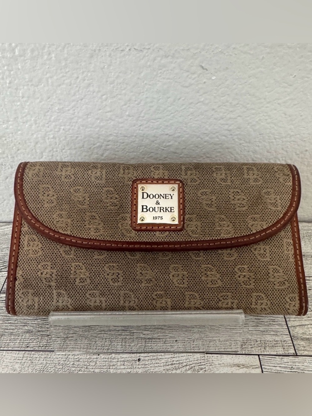 Dooney & Bourke Brown Signature Continental Wallet with Leather Trim